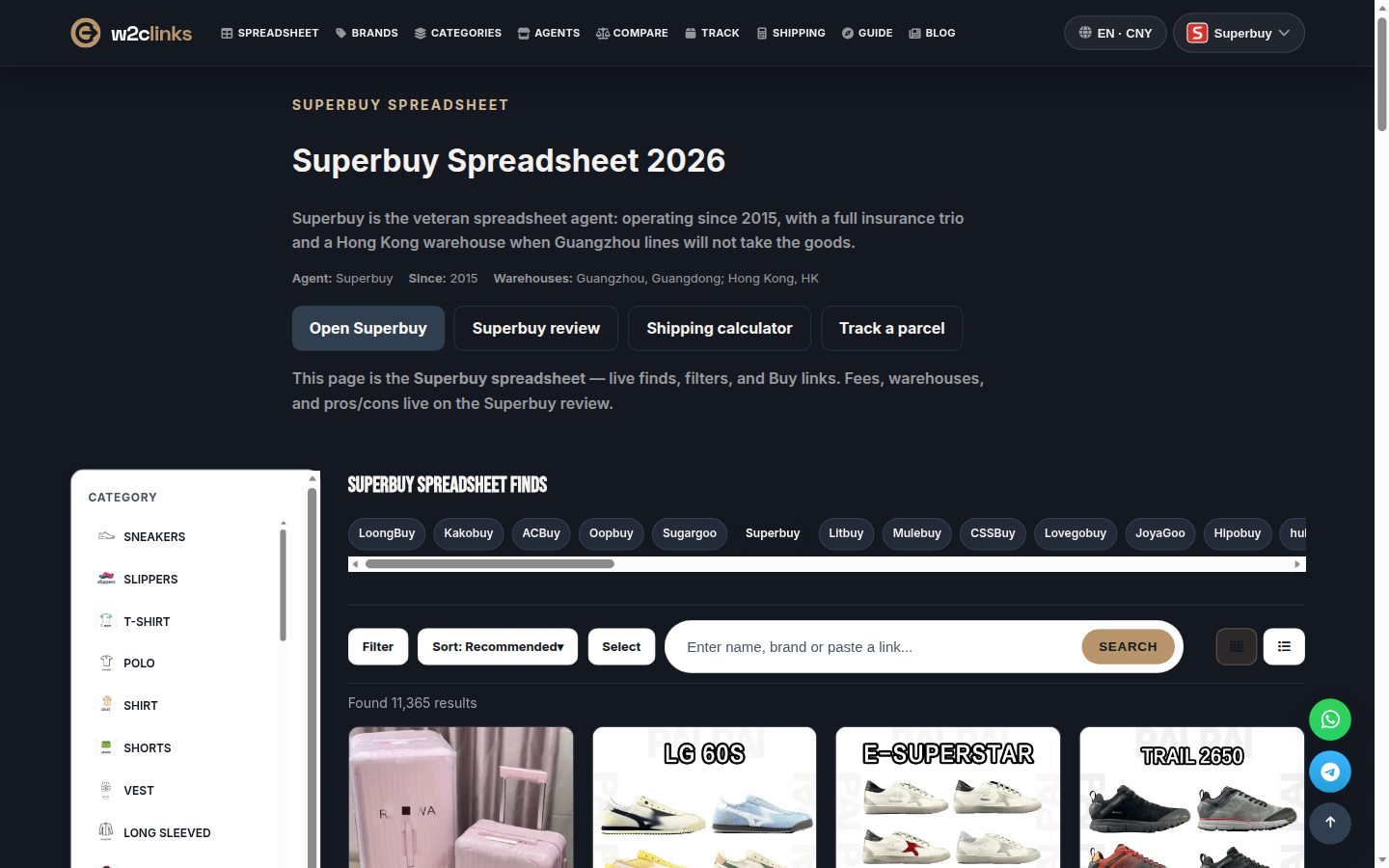 Catalogo Superbuy su w2clinks: schede con foto, marca e prezzo di riferimento